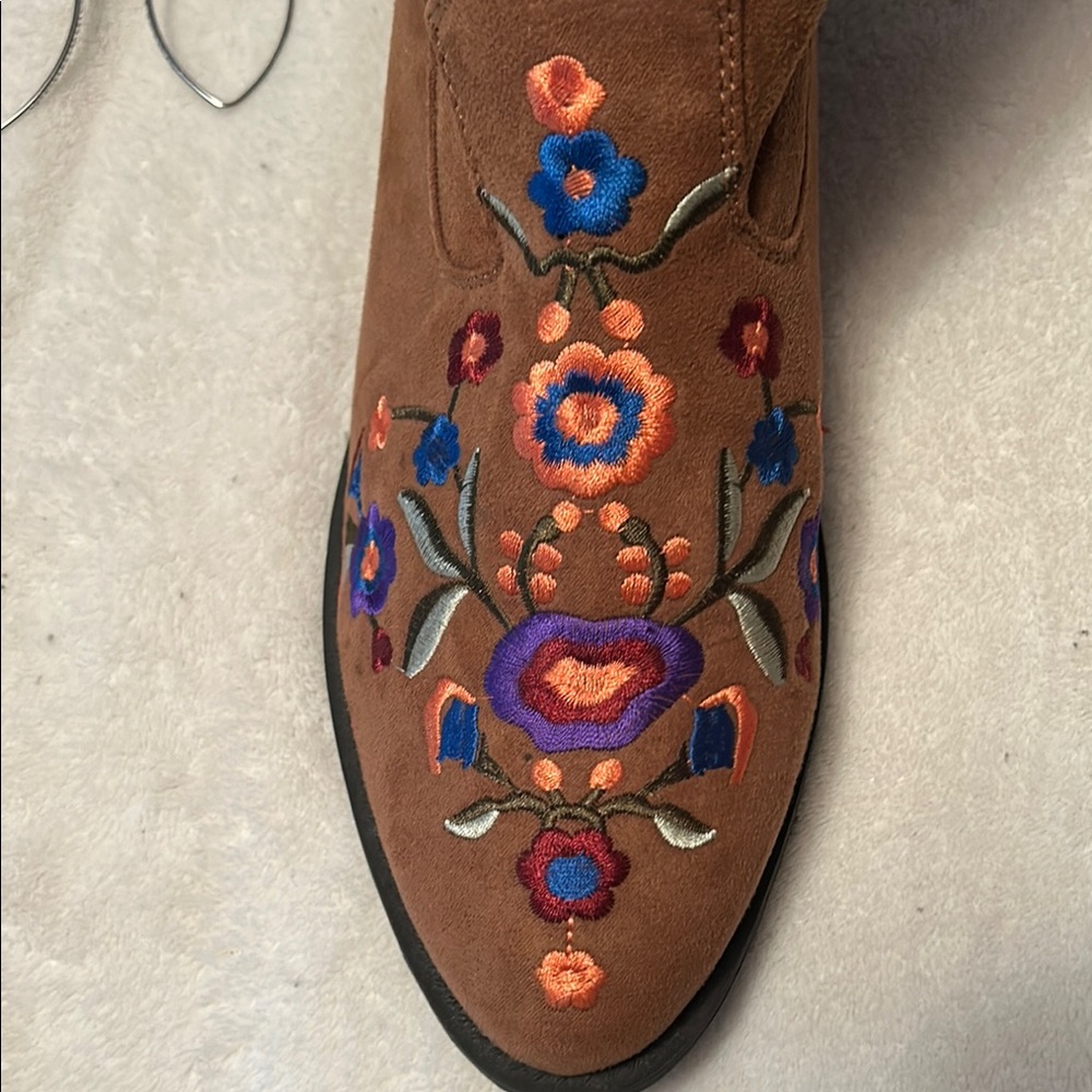 Mudd Brown Embroidered Ankle Booties - Picture 5 of 11